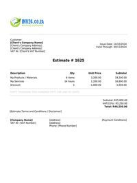 job estimate template south africa