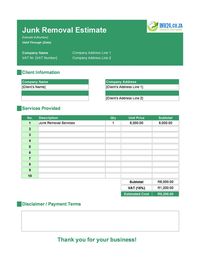 junk removal estimate template south africa