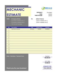 mechanic estimate template south africa