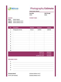 photography estimate template south africa