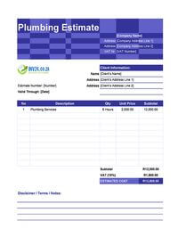plumbing estimate template south africa