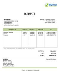 price estimate template south africa