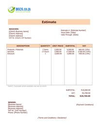 professional estimate template south africa