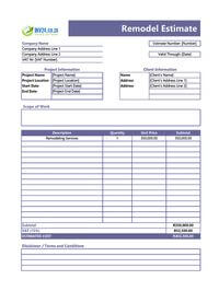 remodel estimate template south africa