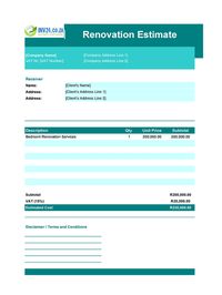 renovation estimate template south africa
