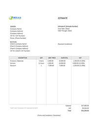 sample estimate template south africa