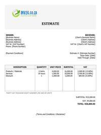 work estimate template south africa