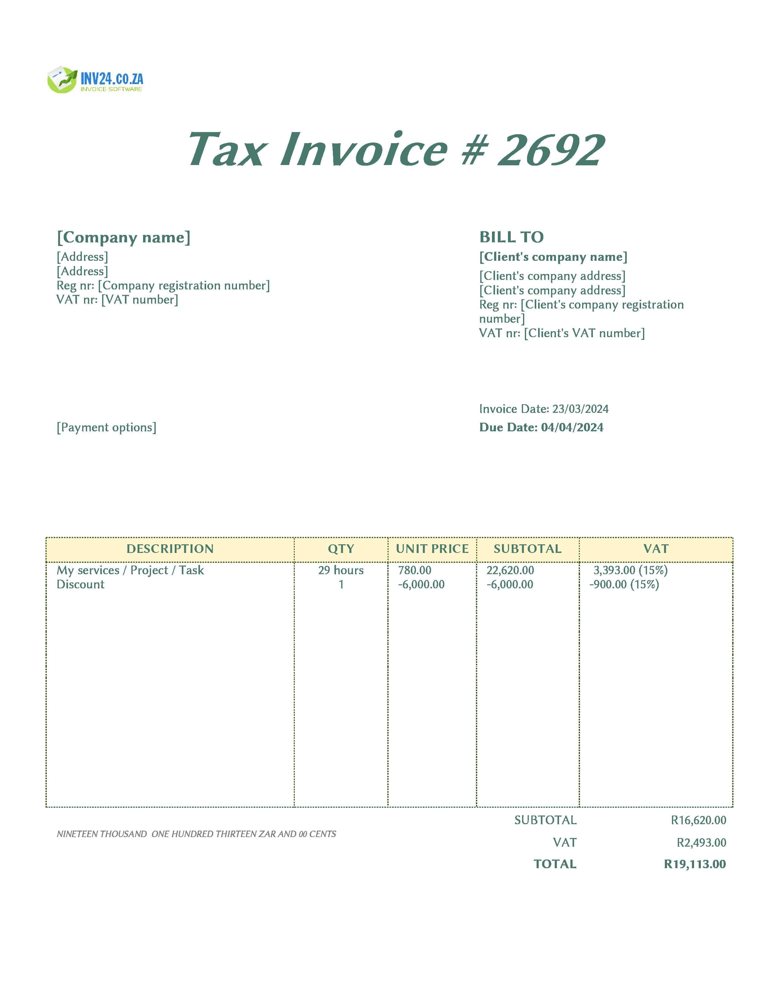Timesheet Invoice Template South Africa (Excel / Google Sheets) Timesheet Invoice Template South Africa (Excel / Google Sheets)