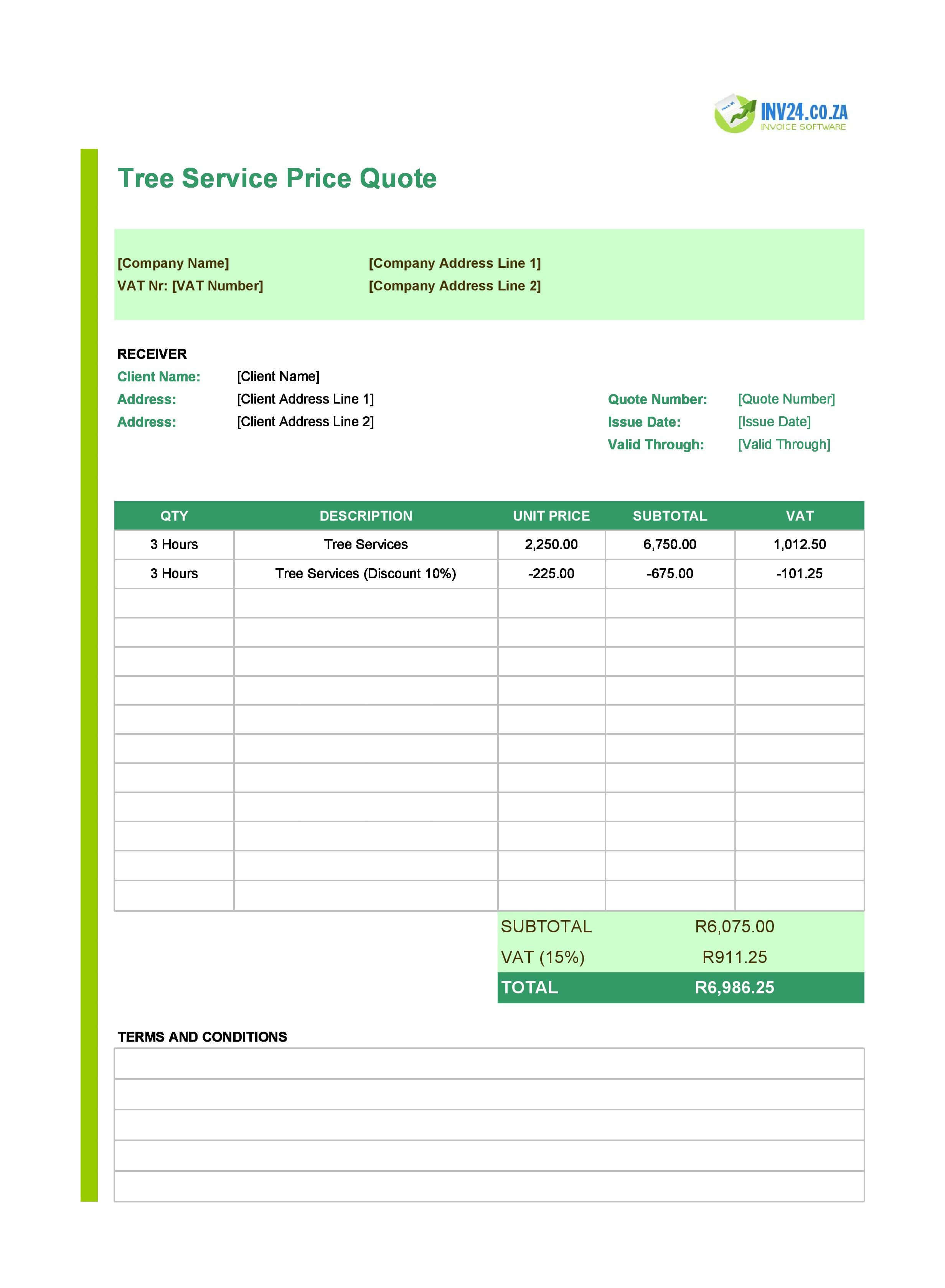Tree Service Quote Template for South Africa (Excel / Google Sheets)