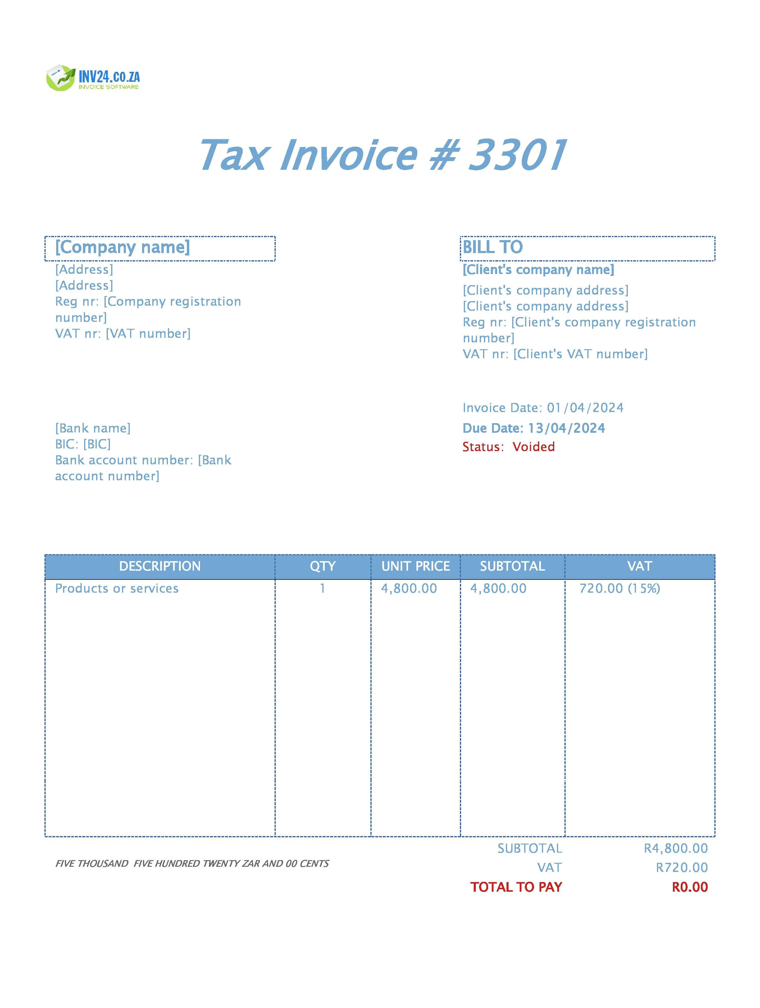 void invoice example