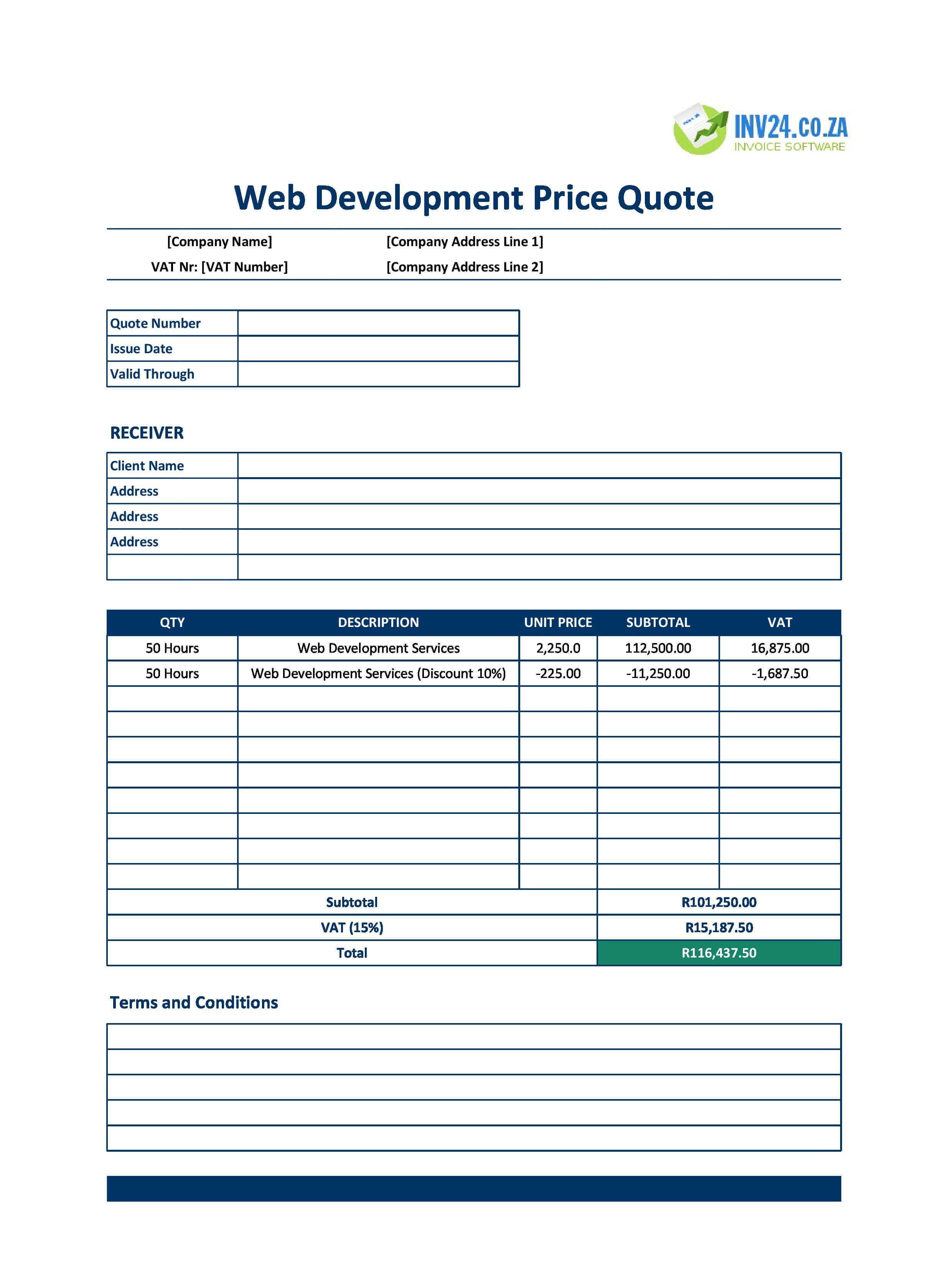 Web Development Quote Template for South Africa (Excel / Google Sheets)