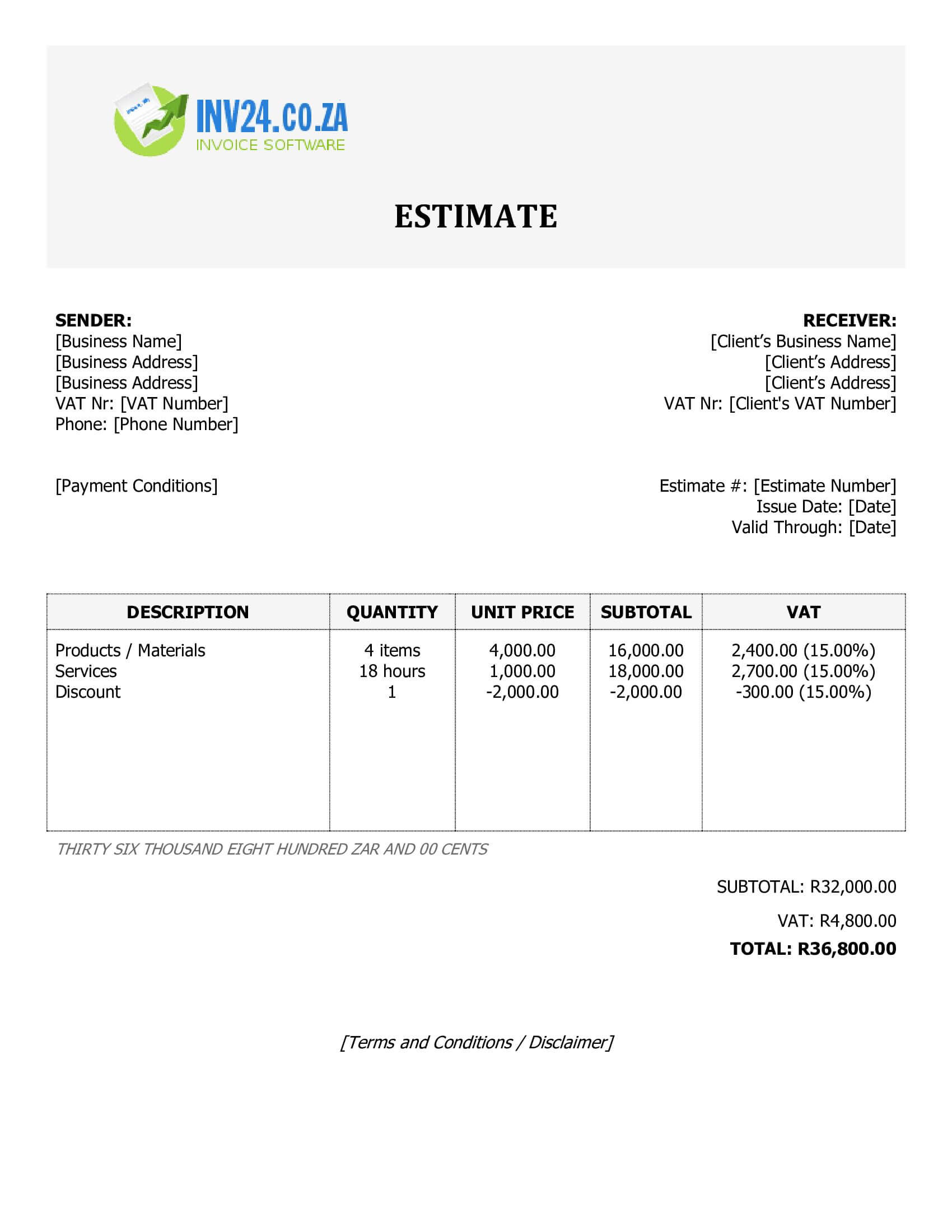 Work Estimate Template for South Africa (Word / Google Docs) Work Estimate Template for South Africa (Word / Google Docs)