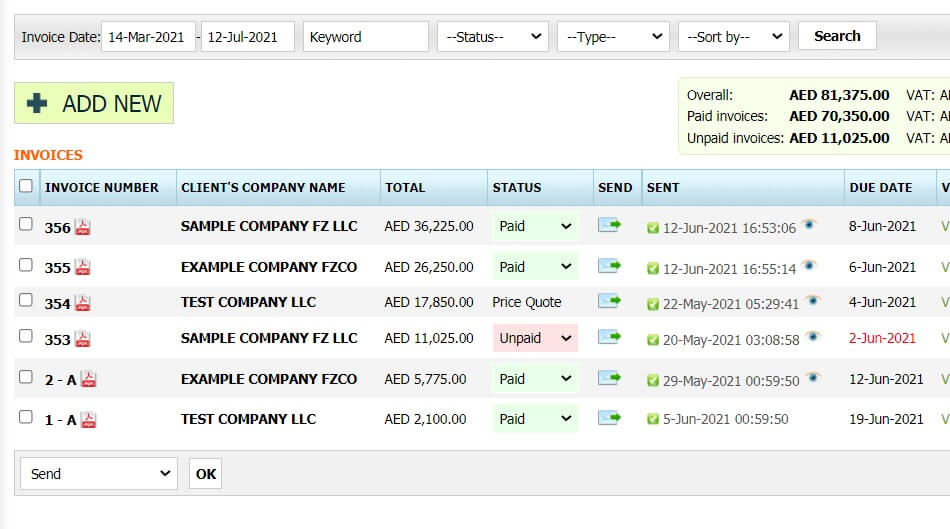 Free Invoice management software for UAE