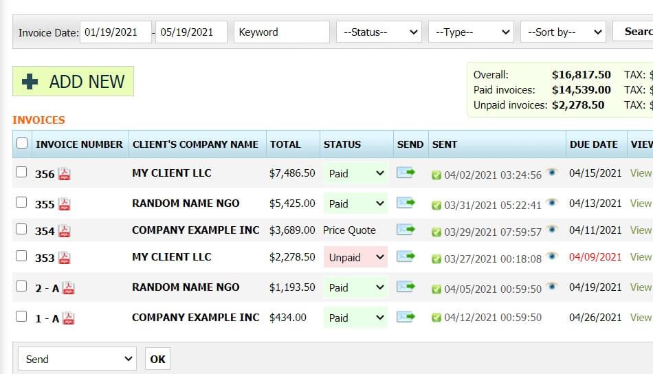 Interior design invoice software