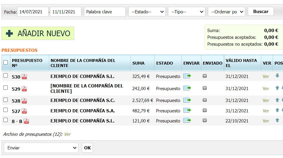 Programa para hacer presupuestos