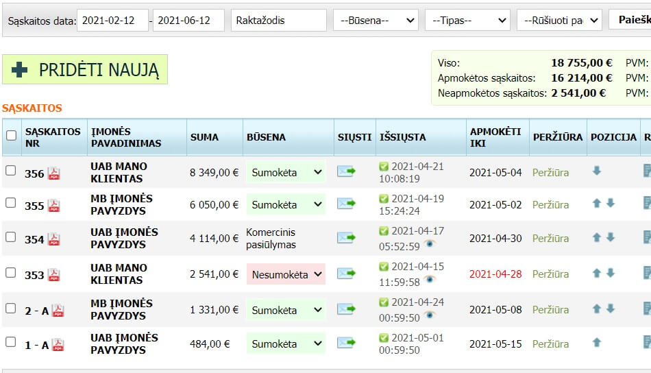 PVM sąskaitų faktūrų išrašymo programa