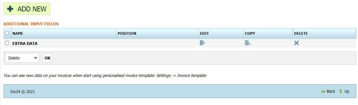 Additional input fields Additional input fields