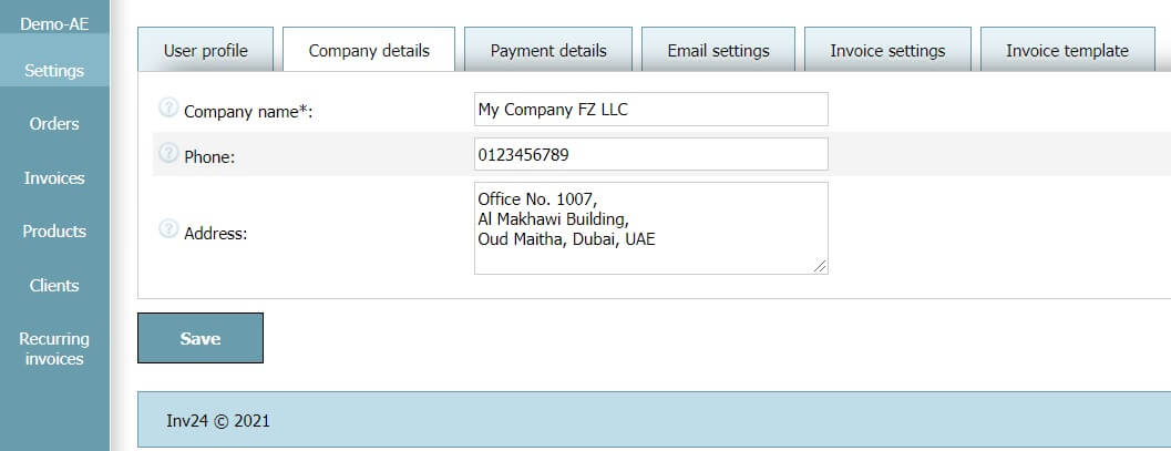 User profile - Company details User profile - Company details