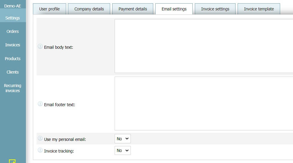 User profile - Email settings User profile - Email settings