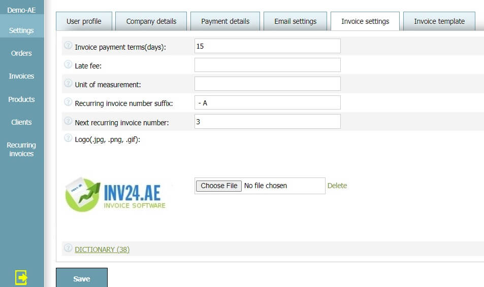 Invoice settings Invoice settings