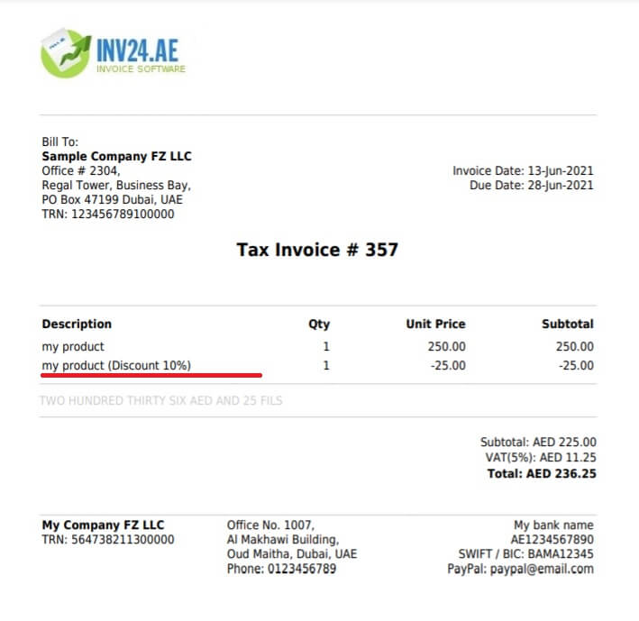 invoice with discounts