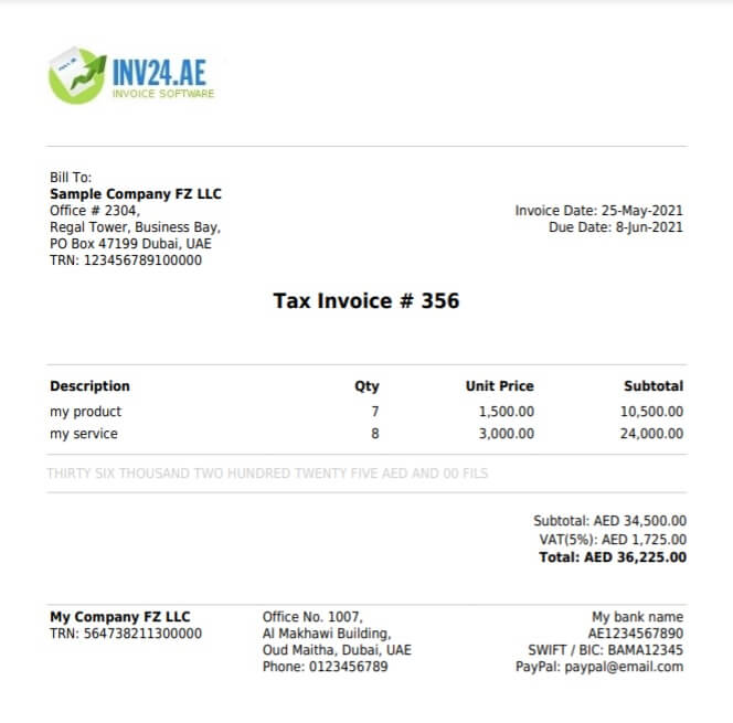 PDF invoice example: