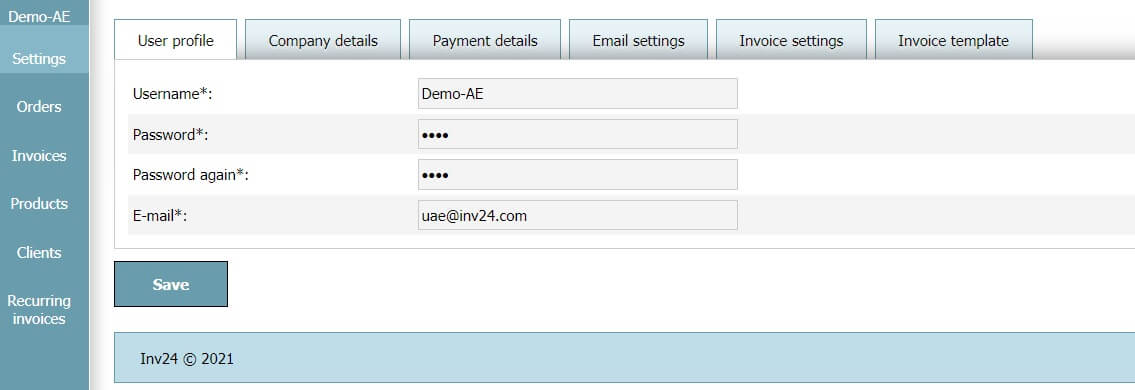 User profile - Settings User profile - Settings
