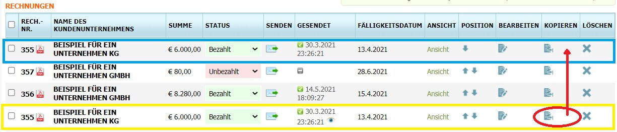 wie Sie eine Rechnung kopieren