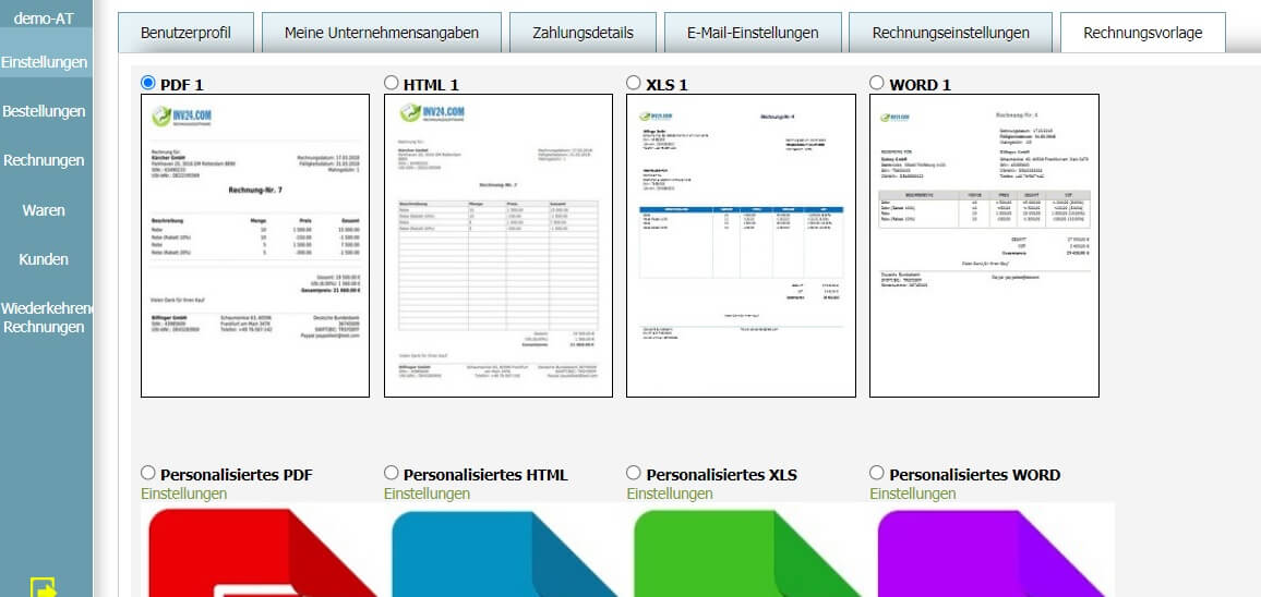 Benutzerprofil - Rechnungsvorlage