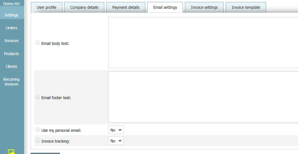 User Profile - Email Settings