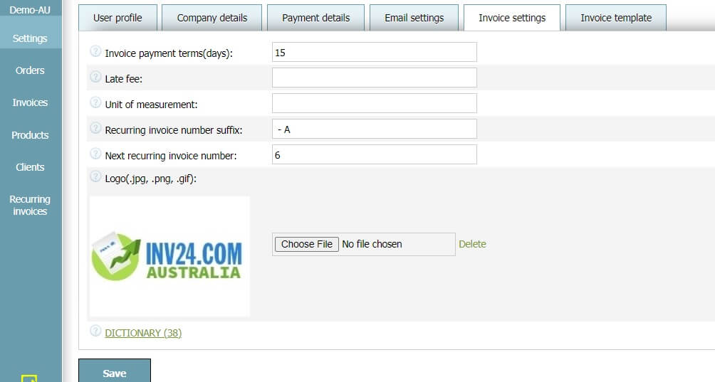 Invoice Settings