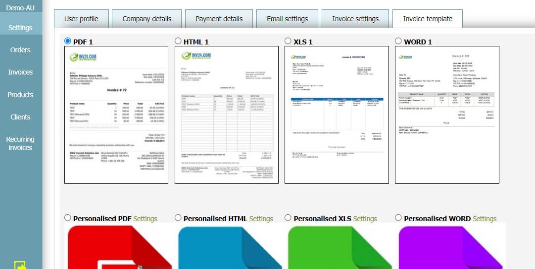 User Profile - Invoice Template