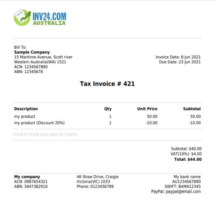 invoice with discounts