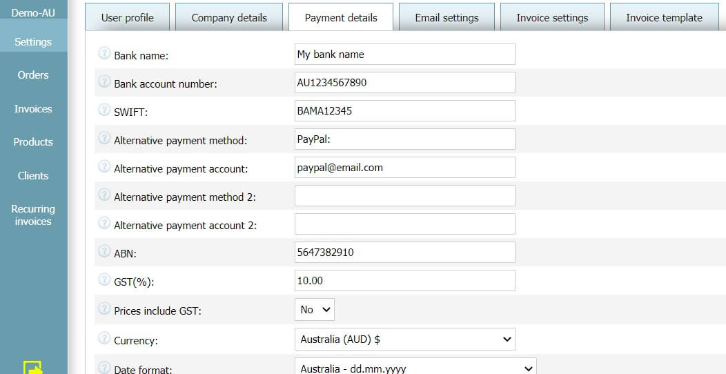 User Profile - Payment Details