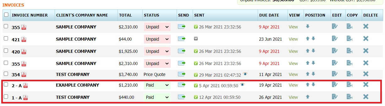 Recurring Invoices
