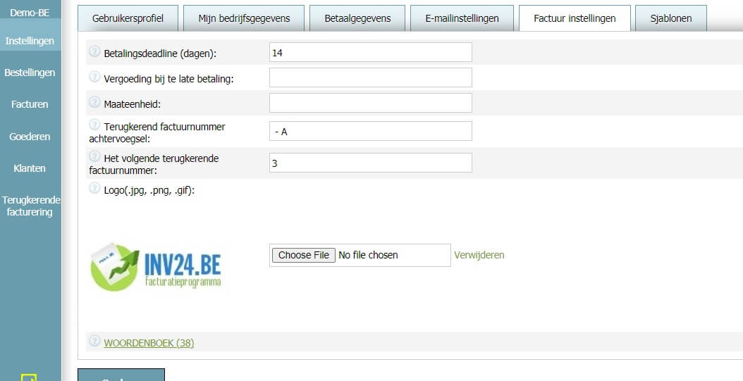 Factuur instellingen