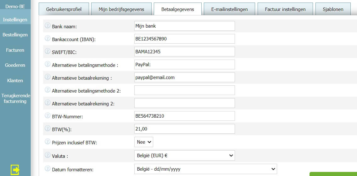 Gebruikersprofiel - Betaalgegevens