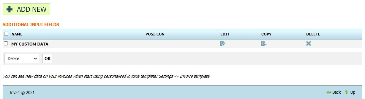 Additional input fields
