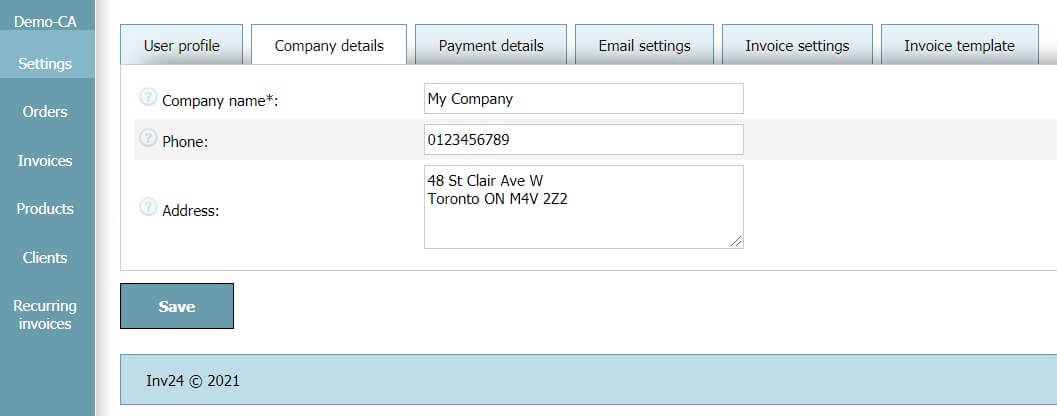 User Profile - Business Details