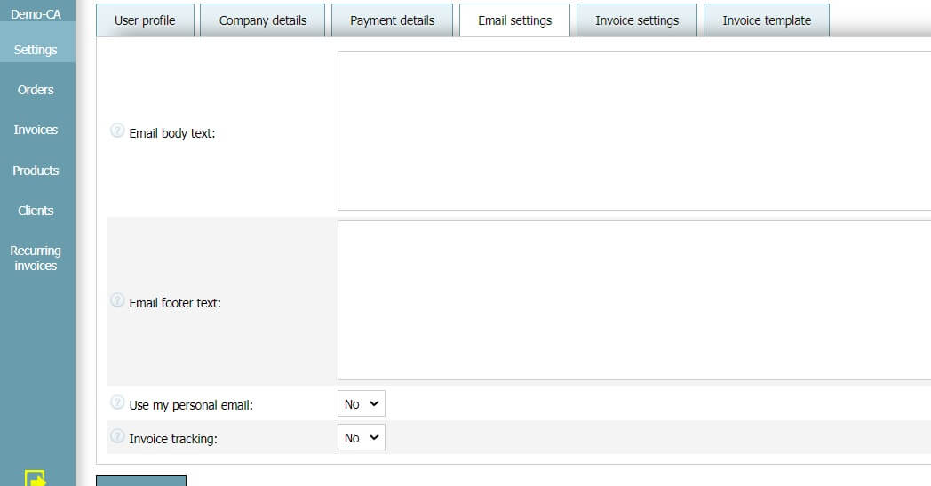 User Profile - Email Settings