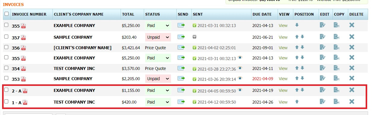 Recurring Invoices