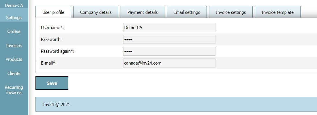 User Profile - Settings