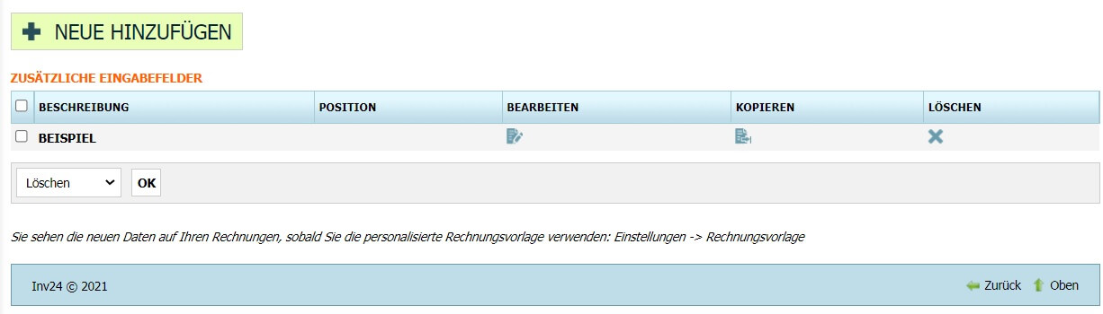 Zusätzliche Eingabefelder Zusätzliche Eingabefelder