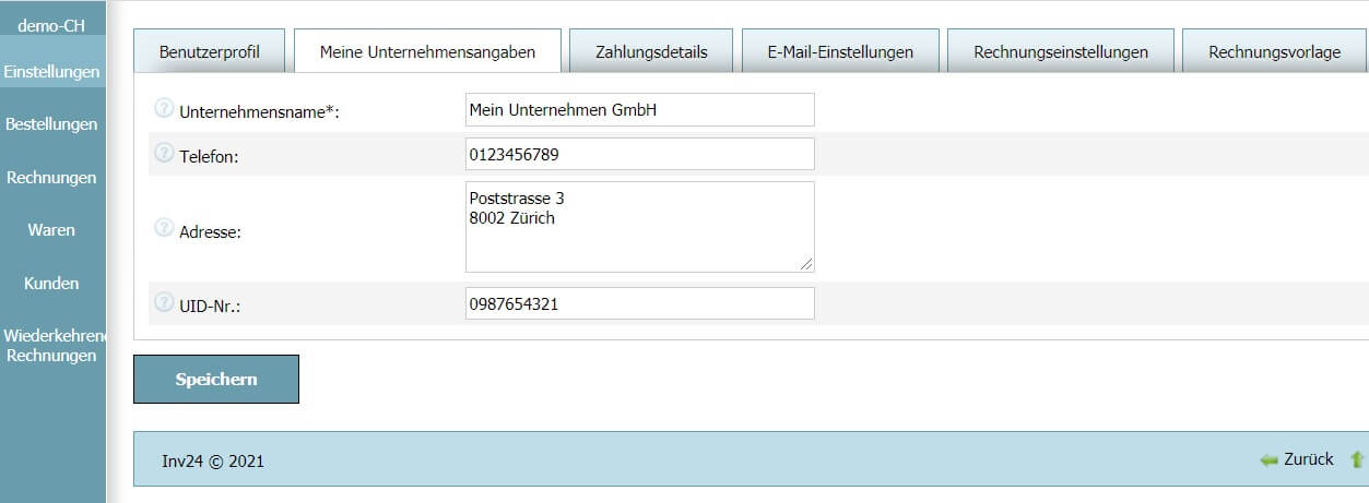 Benutzerprofil - Meine Unternehmensangaben