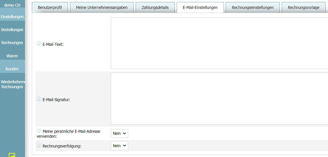 Benutzerprofil - E-Mail-Einstellungen Benutzerprofil - E-Mail-Einstellungen
