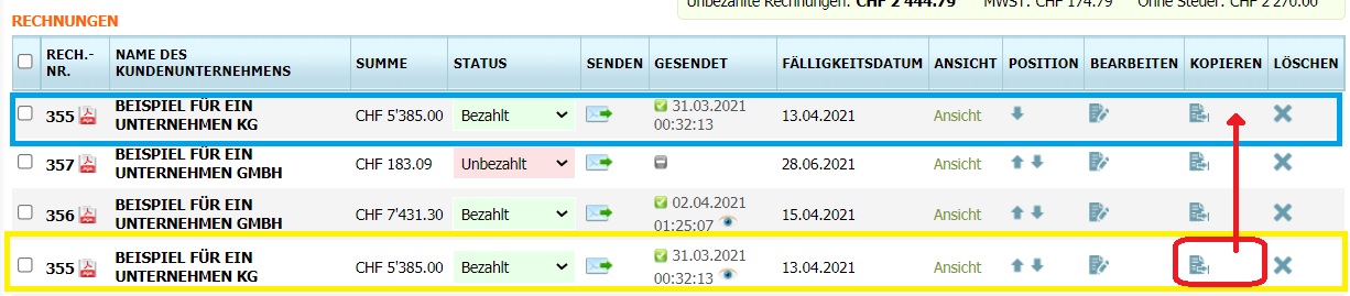 wie Sie eine Rechnung kopieren