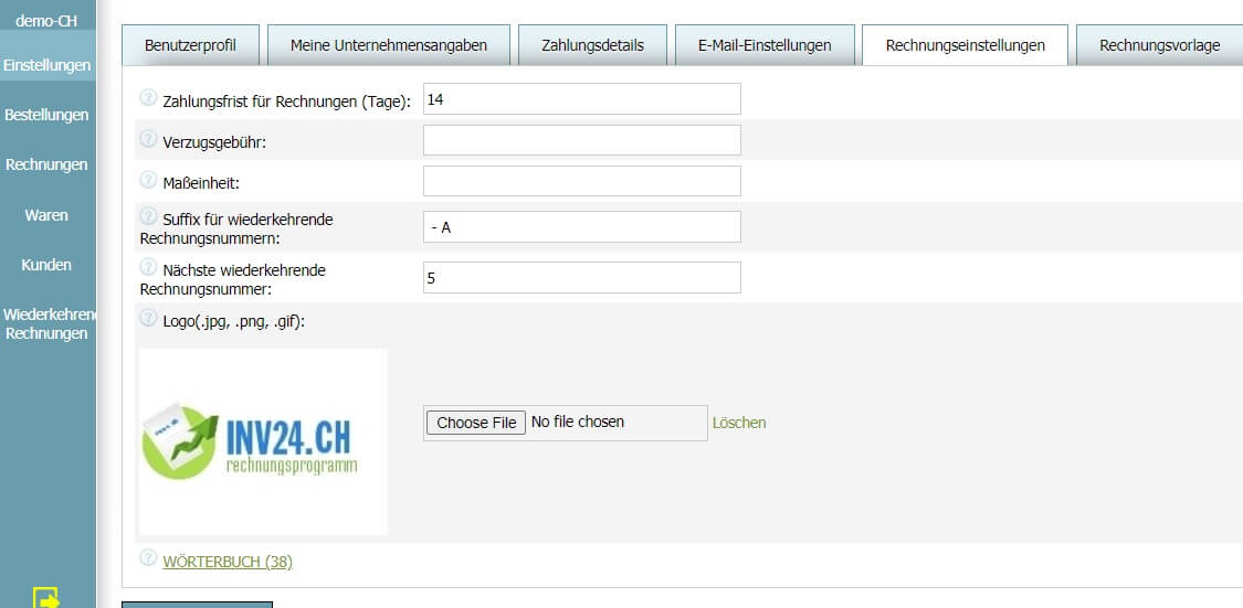 Rechnungseinstellungen