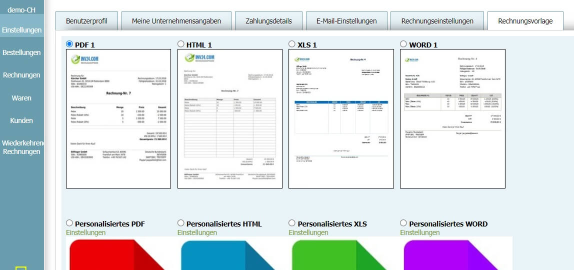 Benutzerprofil - Rechnungsvorlage