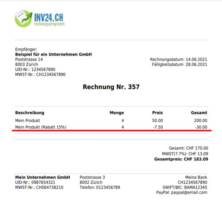 Rechnung mit Rabatten Rechnung mit Rabatten