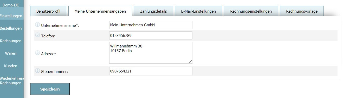 Benutzerprofil - Meine Unternehmensangaben Benutzerprofil - Meine Unternehmensangaben